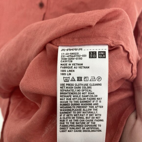 Uniqlo Women’s Linen Shirt Button Up Salmon Dark Pink Red Size L - Picture 3 of 5